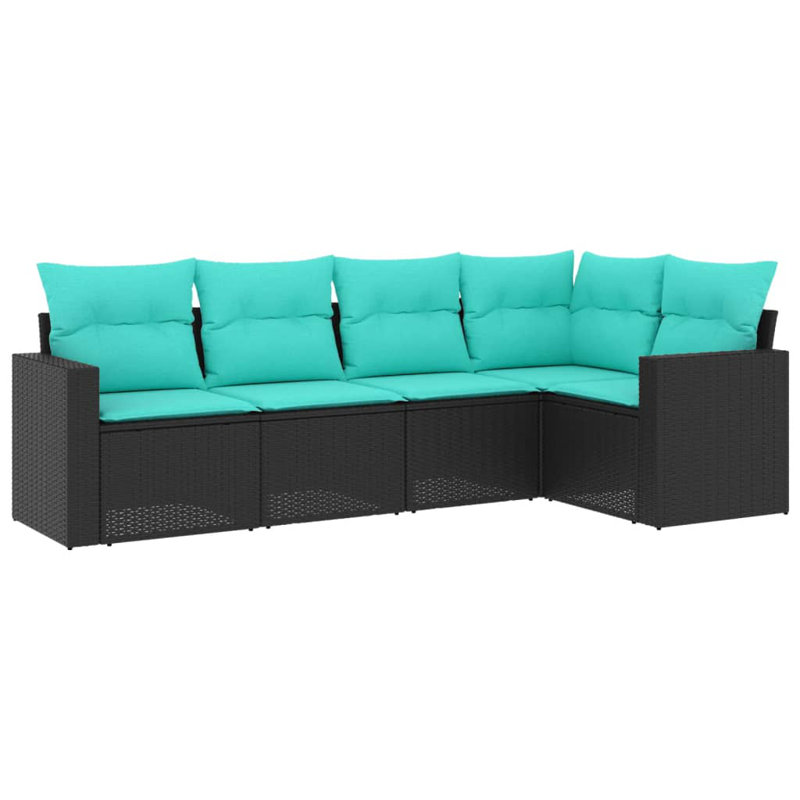  Ensemble de canapé de patio 5 pièces avec coussins en rotin de polyester noir