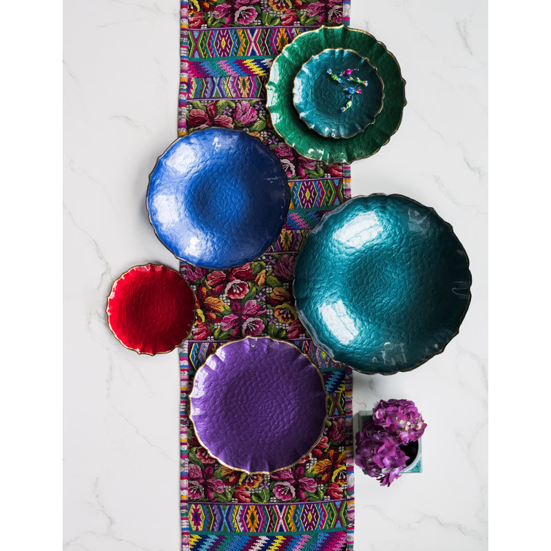 Baroque Glass Scalloped Charger, Aqua