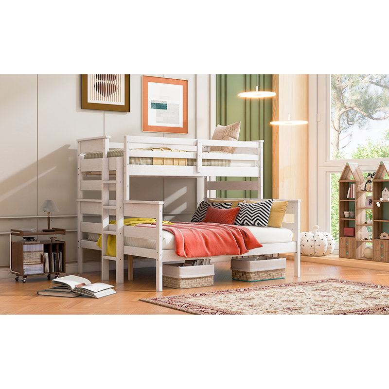 Twin Xl Over Queen Bunk Bed, White - Bed For Bedroom With Mattress Support Space Saving