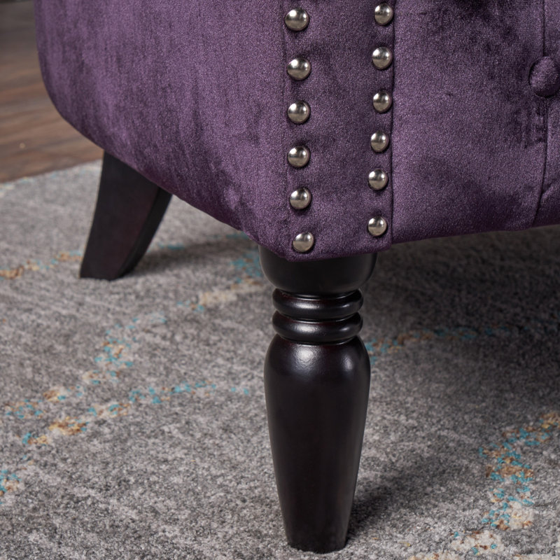 Causeuse Chesterfield en velours à accoudoirs roulés 51,5 po Charlotte, Velours mûre
