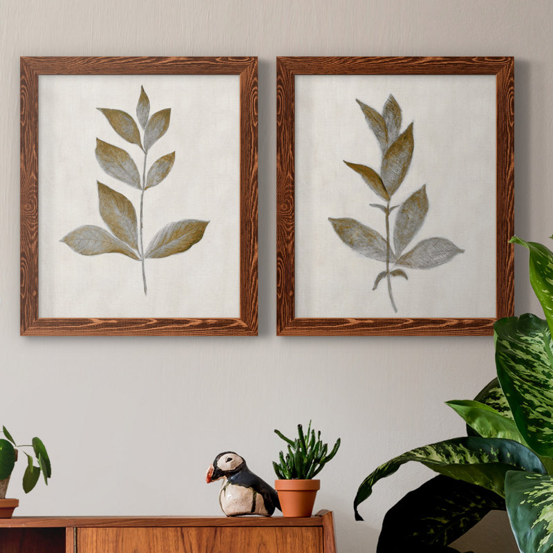 Bronze Leaf I - ensemble de 2 reproductions, Toile encadrée, H 24 po x l 36 po, Noyer