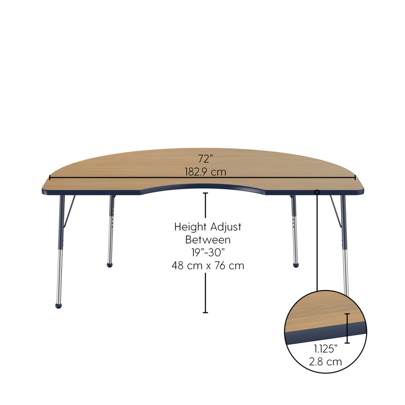 Table d'activité 48 "x 72" avec moulures en T et pieds réglables, Chêne Pasadena / bleu marine, Standard Ball Glide