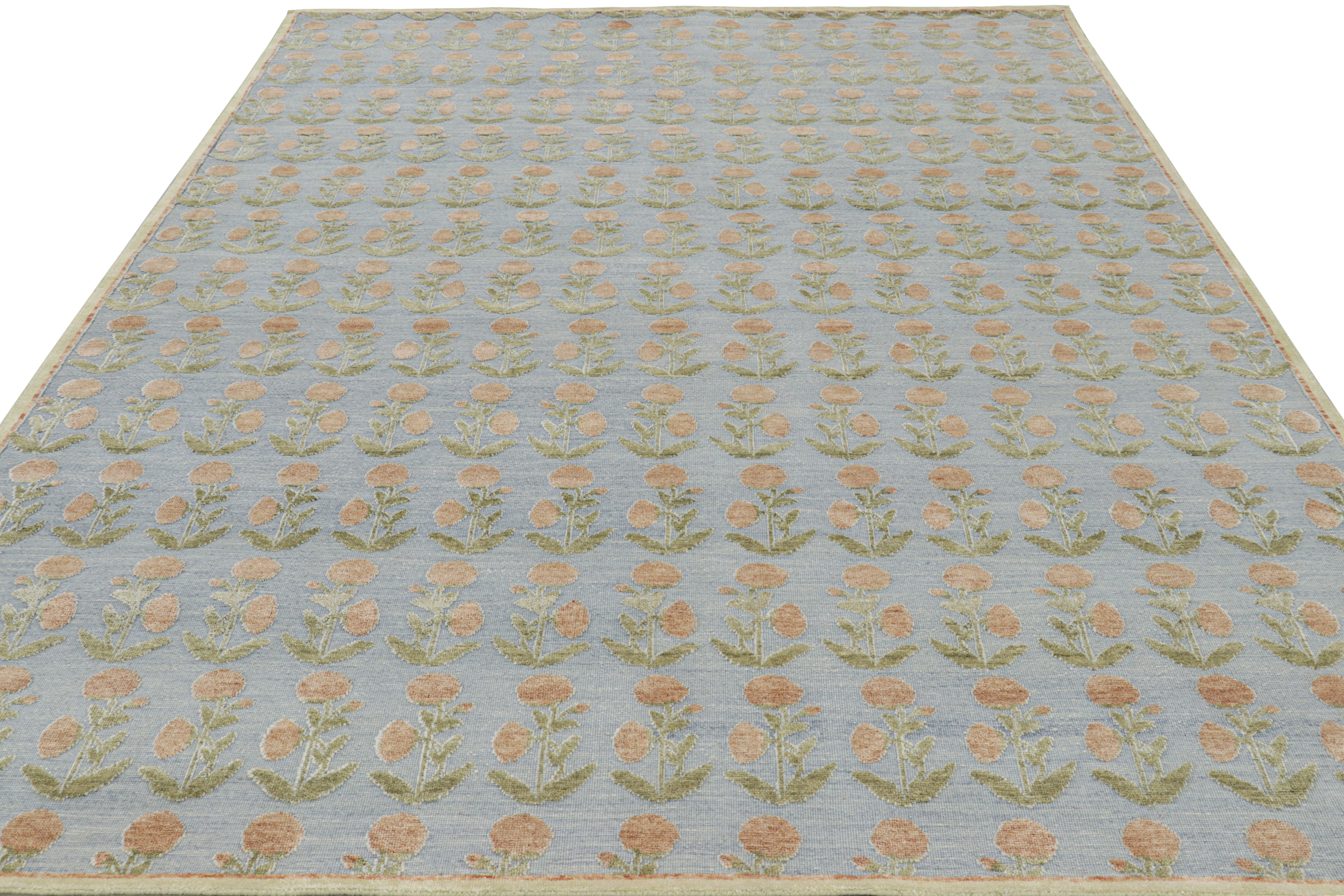 Rug & Kilim’S Block Print Rug Design With Brown And Green Floral ...