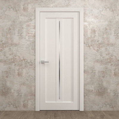 Porte intérieure française pleine 42 x 96 pouces Ego 5014 en chêne blanc peint, panneau simple, cadre standard, poignée, salle de bain, chambre à coucher, portes modernes