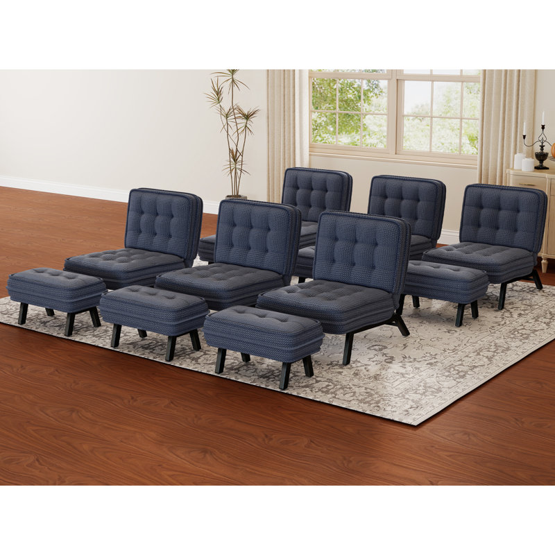  Chaise d'appoint rembourrée de 25,98 po de largeur avec dossier réglable et repose-pieds (ensemble de 6), Bleu, 6
