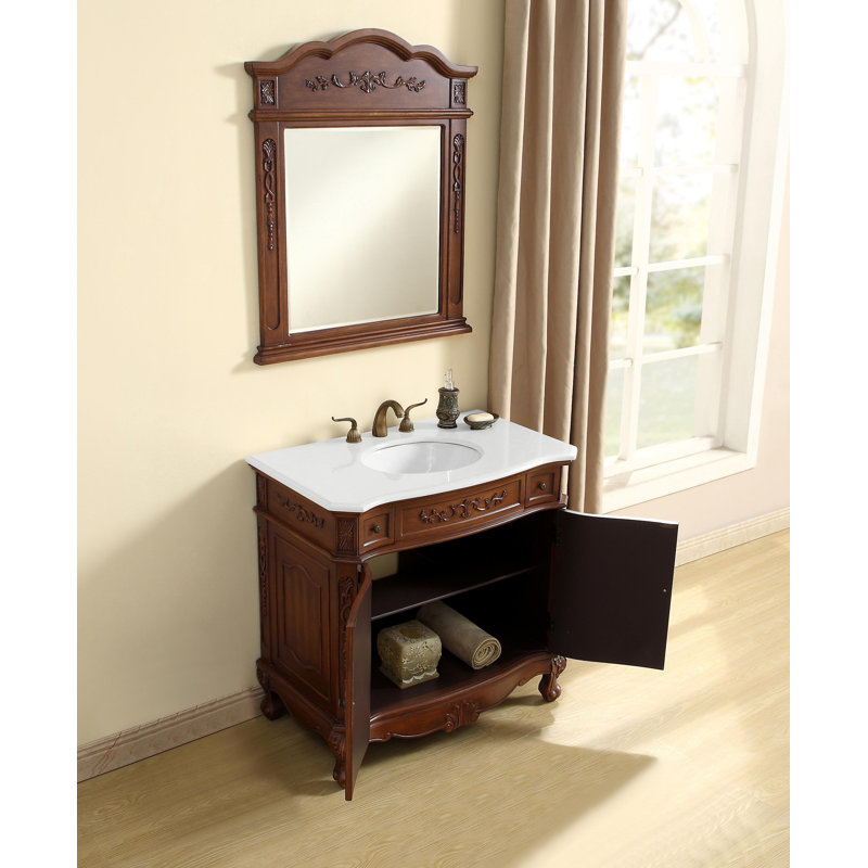 Ensemble de meuble-lavabo simple Lunette, Teck, Ivoire blanc, 36"