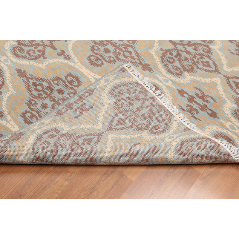 Tapis de zone en laine beige/brun 6 pi x 9 pi noué la à la main one-of-kind Haynes