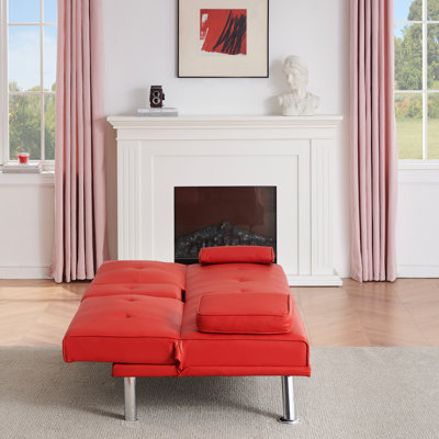 Lit rouge de 67 pouces avec conception multifonctionnelle pour le bureau et, dos au lit réglable, 3 options de posture, mousse, espaces de vie doubles à assemblage simple, positions multiples convertibles, velours doux