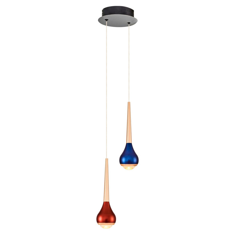 Lustre élégant en métal avec capuchon en verre opale Cassen, 5,9 po de diamètre x 47,2 po de hauteur | Douille DEL 10 W, lumière 3000K, 1000 lumens | Assemblé, brun et bleu, parfait pour la salle à manger et les espaces de vie
