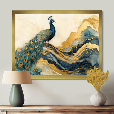Or émeraude dorée et paysage de paon - Art mural paon