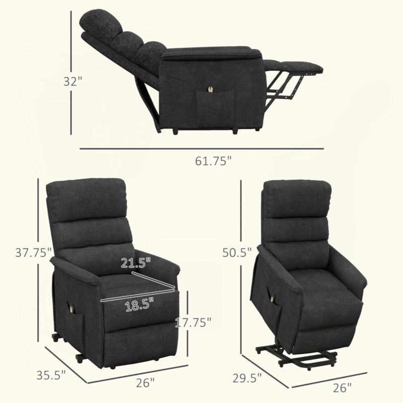 Fauteuil inclinable électrique avec télécommande, Noir