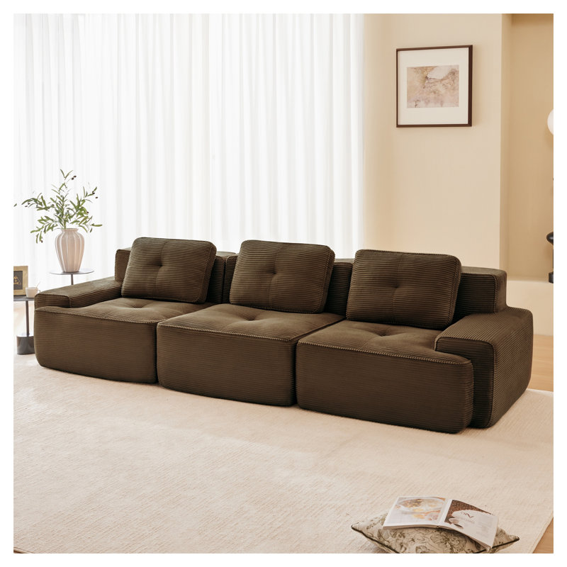 Canapé modulaire moderne 117 po 117 po, canapé surdimensionné en velours côtelé 3 places avec sièges profonds et sans assemblage requis