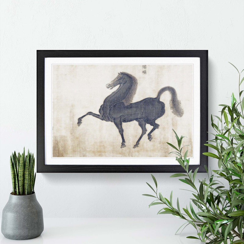 Stallion by Zhao Mengfu - Picture Frame Painting Print, 48cm H x 65cm W x 2cm D, Black Framed