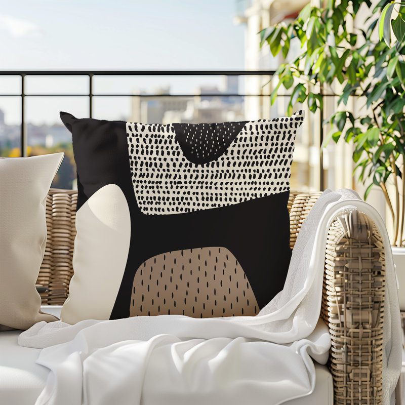 Coussin carré intérieur / extérieur pia, H 15 po x l 15 po, Beige / noir / blanc cassé