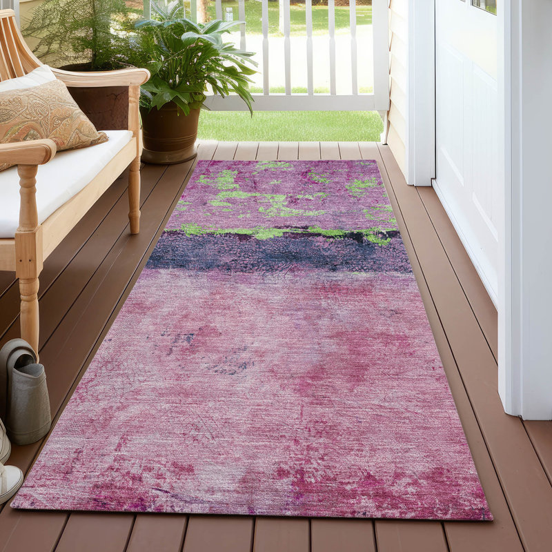 Machine Washable Indoor/Outdoor Cinead ACN1716 Blush Rug, Runner 2'3" x 7'6"