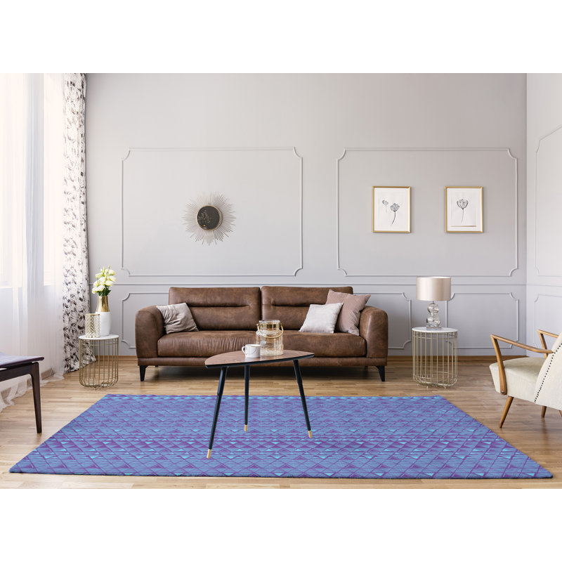 Tapis bleu/mauve léger dessiné à la main, Rectangle 9 pi x 12 pi