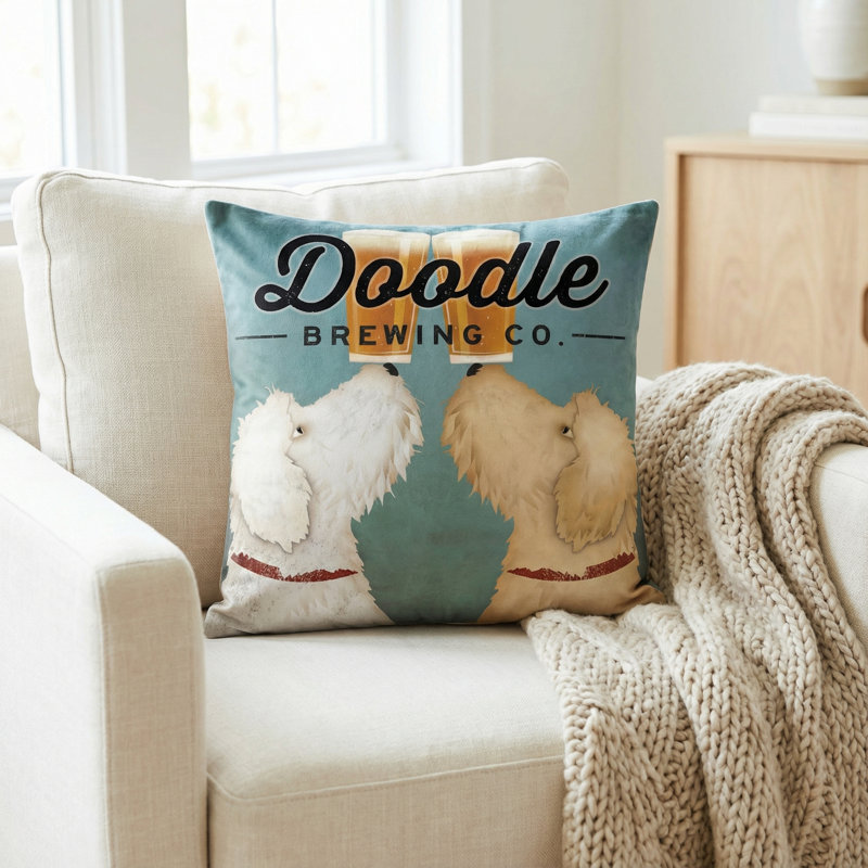  'Doodle Beer Double' Velvet Throw Pillow