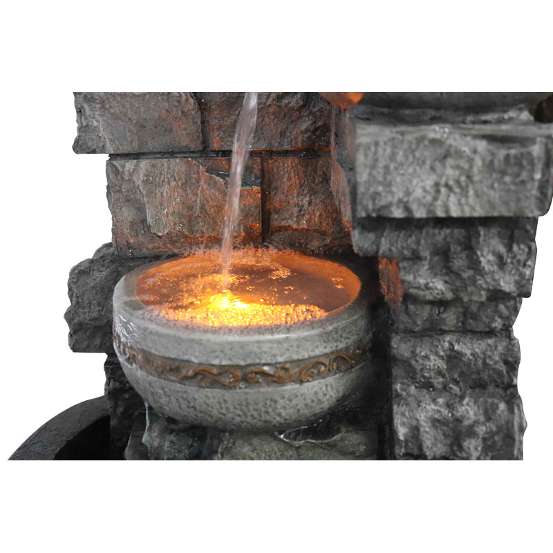 Hada Natural Stone Weather Resistant Floor Fountain with Light