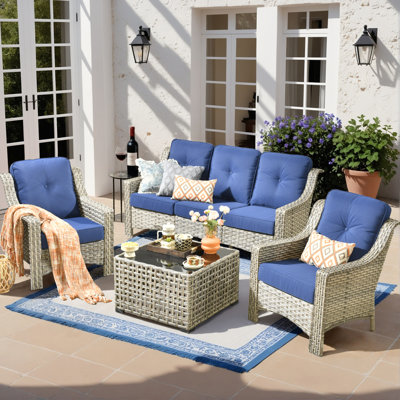 6 - Person Outdoor Seating Group With Cushions And Solar Powered Coffee Table