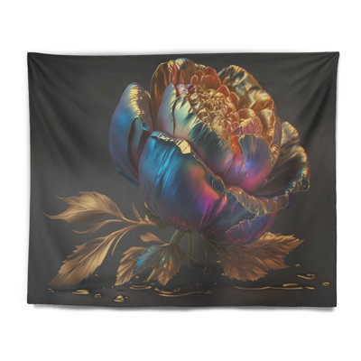 Rainbow Peony Liquid Gold III Polyester Tapestry