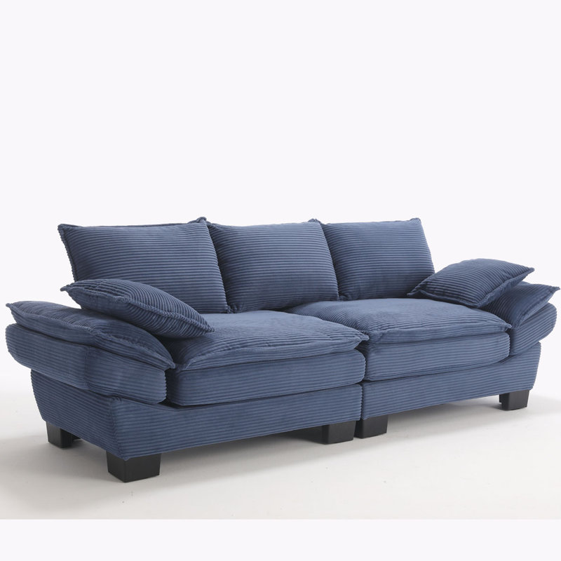 Canapé avec accoudoirs rembourrés avec coussins 84 po Renville, Bleu