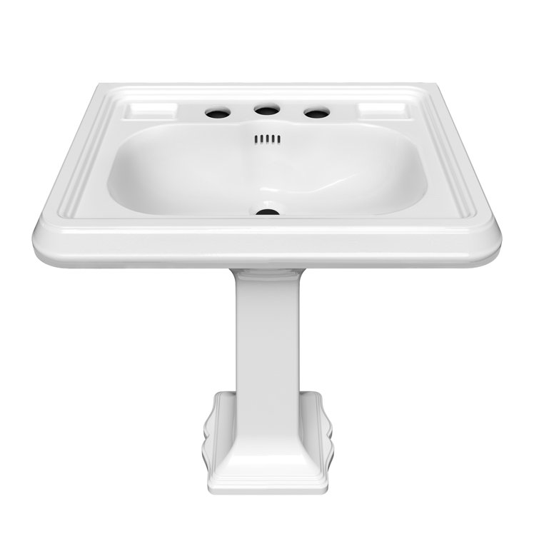 Whitehaus Collection 29" Traditional Pedestal Sink With Large Rectangular Bowl, Dual Soap Ledges And Overflow