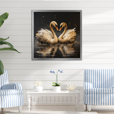Golden Swans Wandering Pond 3 - cygne, art mural animal