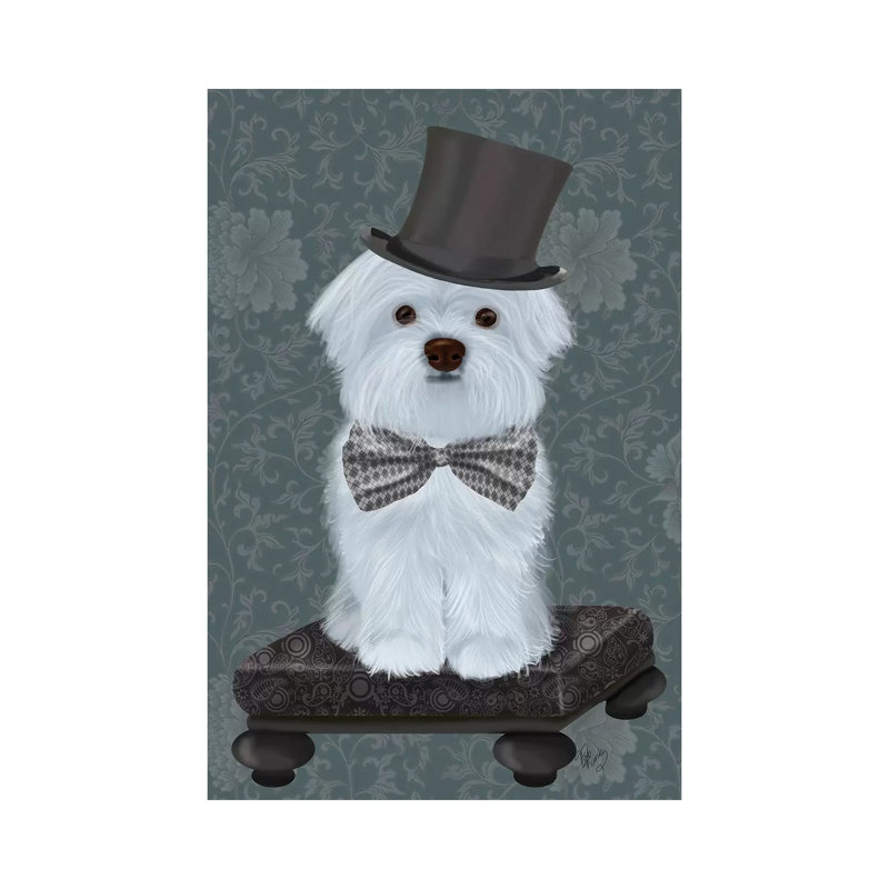 Maltese with Top Hat by Fab Funky - Wrapped Canvas Graphic Art, 101.6 cm H x 66.04 cm W x 1.91 cm D