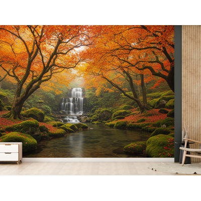 Fall Mural Wallpaper – Waterfall Elegant Hand-Painted Tree Wall Art, Tranquil Nature-Inspired Wall Décor For Bedroom Spa 753RS (Non-Woven) RS753
