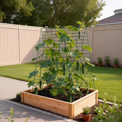 Treillis à concombres, treillis de jardin en forme de A pour plates-bandes surélevées, support pour plantes grimpantes, plantes à vigne, pois, haricots, courgettes, tomates, fleurs avec revêtement antirouille (35,43 x 27,56 po x 4 pièces)