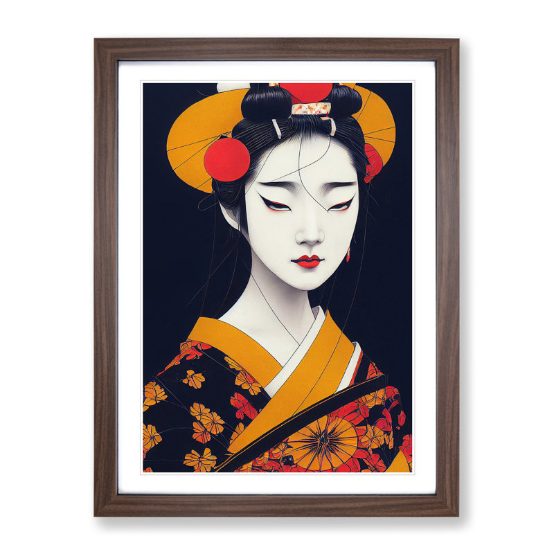 Modern Geisha No.4 - Framed Print, 46cm H x 34cm W x 2cm D, Walnut