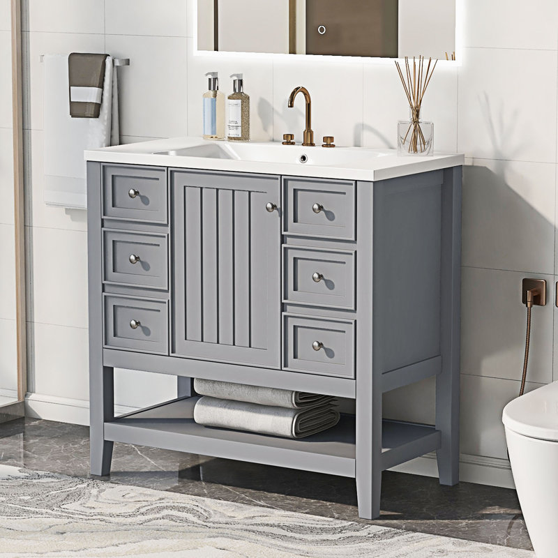 Meuble-lavabo de salle de bain avec lavabo, Gris