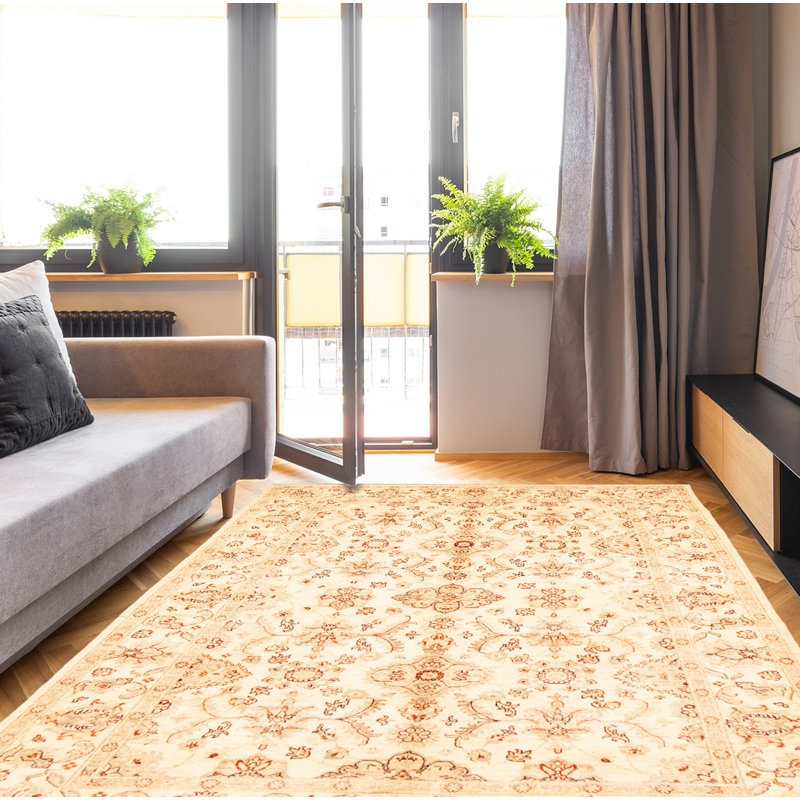Tapis décoratif rouge/beige en laine de conception unique 5 pi 7 po x 9 pi 1 po noué à la main New Age