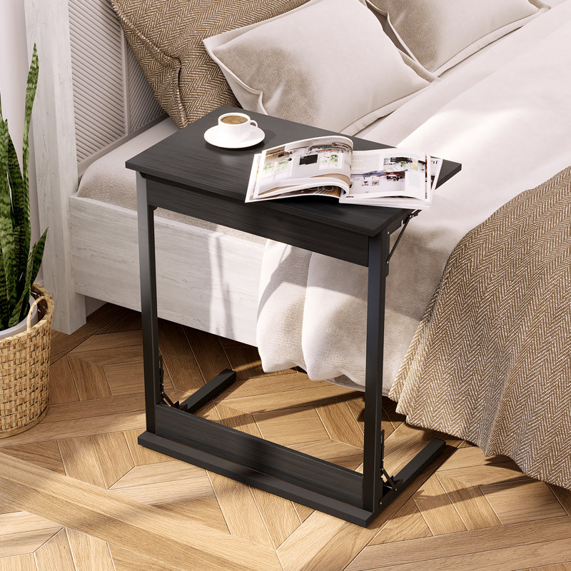 Folding C‑Shaped End Table, Black