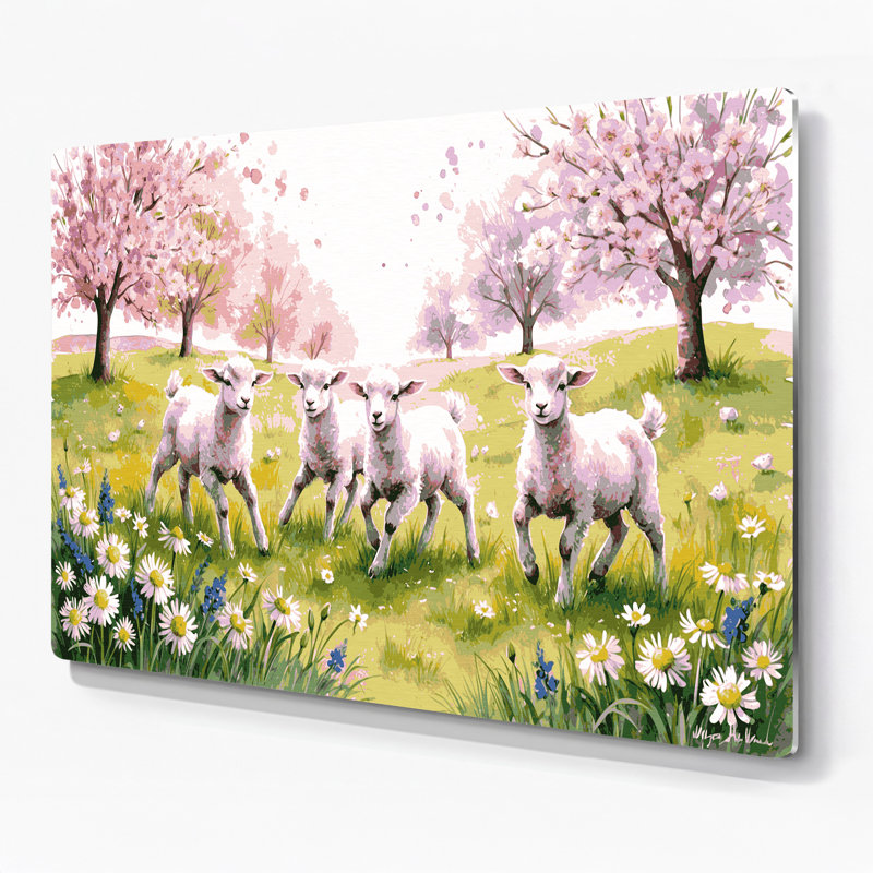 «Farm Spring Lambs», art mural en métal beige, H 8 po x l 10 po
