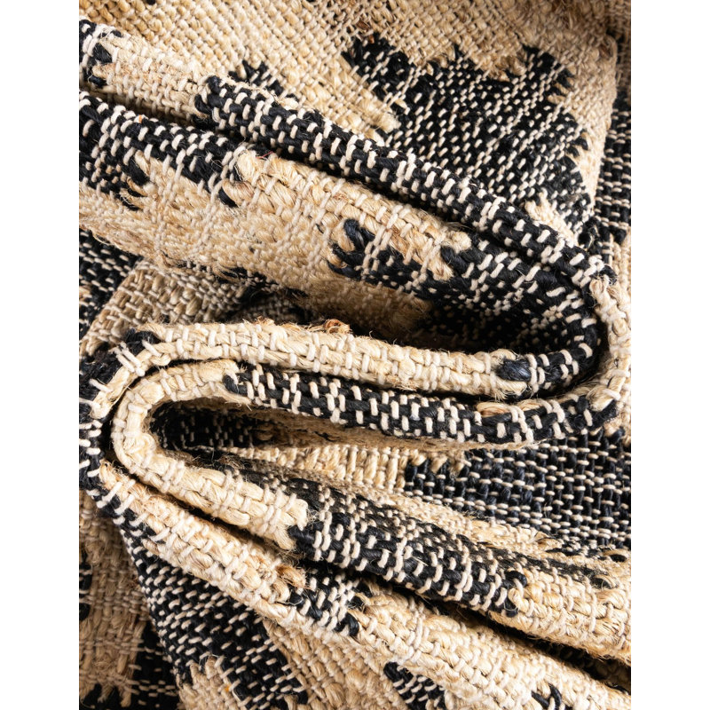  Mehra Kala Handwoven Jute Rug, Rectangle 5'1" x 8', Beige/Black
