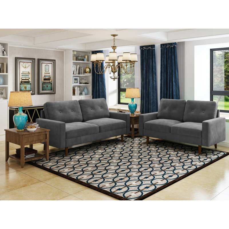 Madian Velvet Sofa, Gray Velvet, 32.7" H x 58" W x 30" D