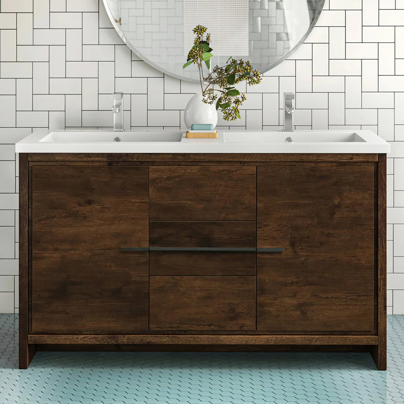 Plateau de meuble-lavabo double blanc avec lavabo 58,75 po Chelsei