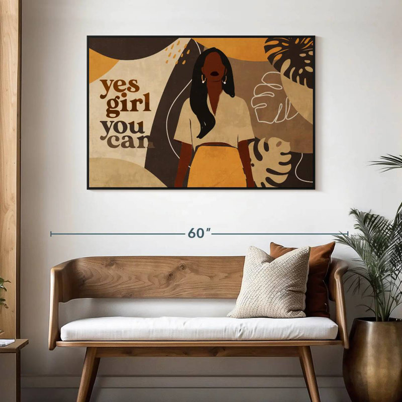 Illustration d'une femme bohème, 46 po x 31 po, Cadre flottant noir