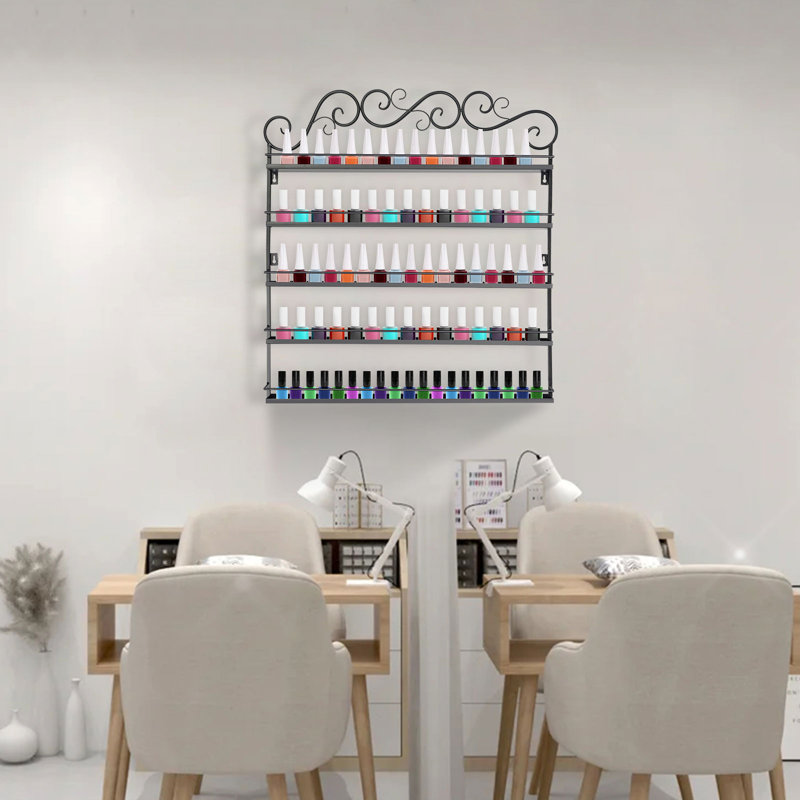 Nail Polish Organizer 5-Tier Wall Mounted Nail Polish Rack for Polish and Essential Oil Bottles, Black Display Shelf