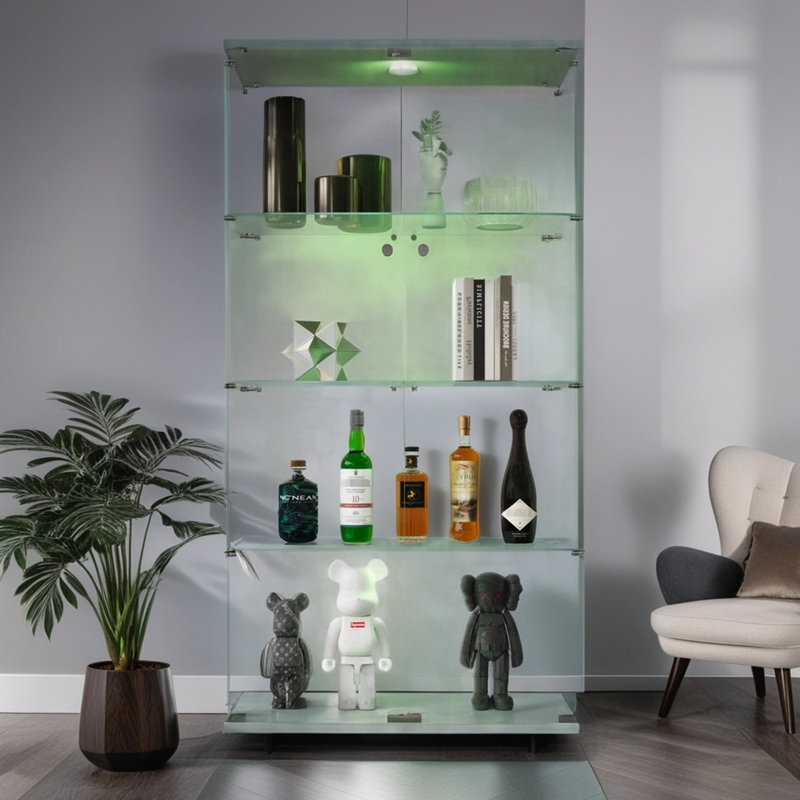 Armoire de rangement à deux portes, vitrine en verre, armoire de rangement de salon avec tablettes