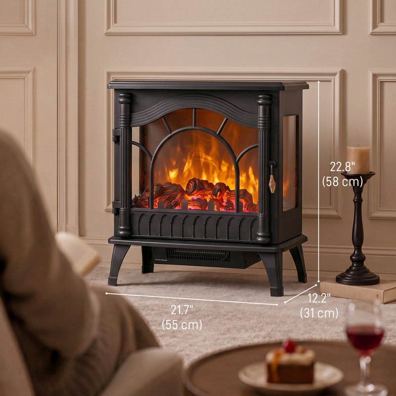Foyer électrique de 725 W/1450 W, poêle à bois sur pied, noir