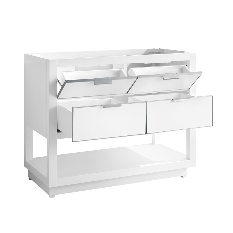 Allie 42" Single Bathroom Vanity with Carrara Marble Top, Carrara White Marble/Silver, White, 42"W