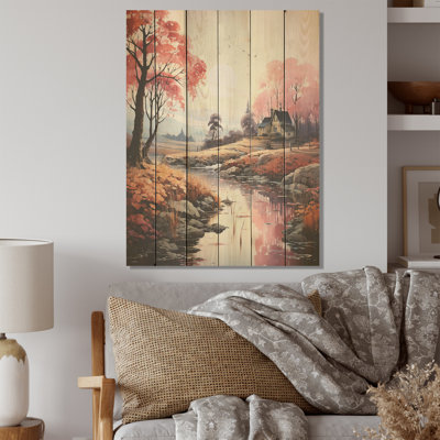 «Countryside Mystic River Dreams I - Art mural en bois campagne sur bois de pin naturel