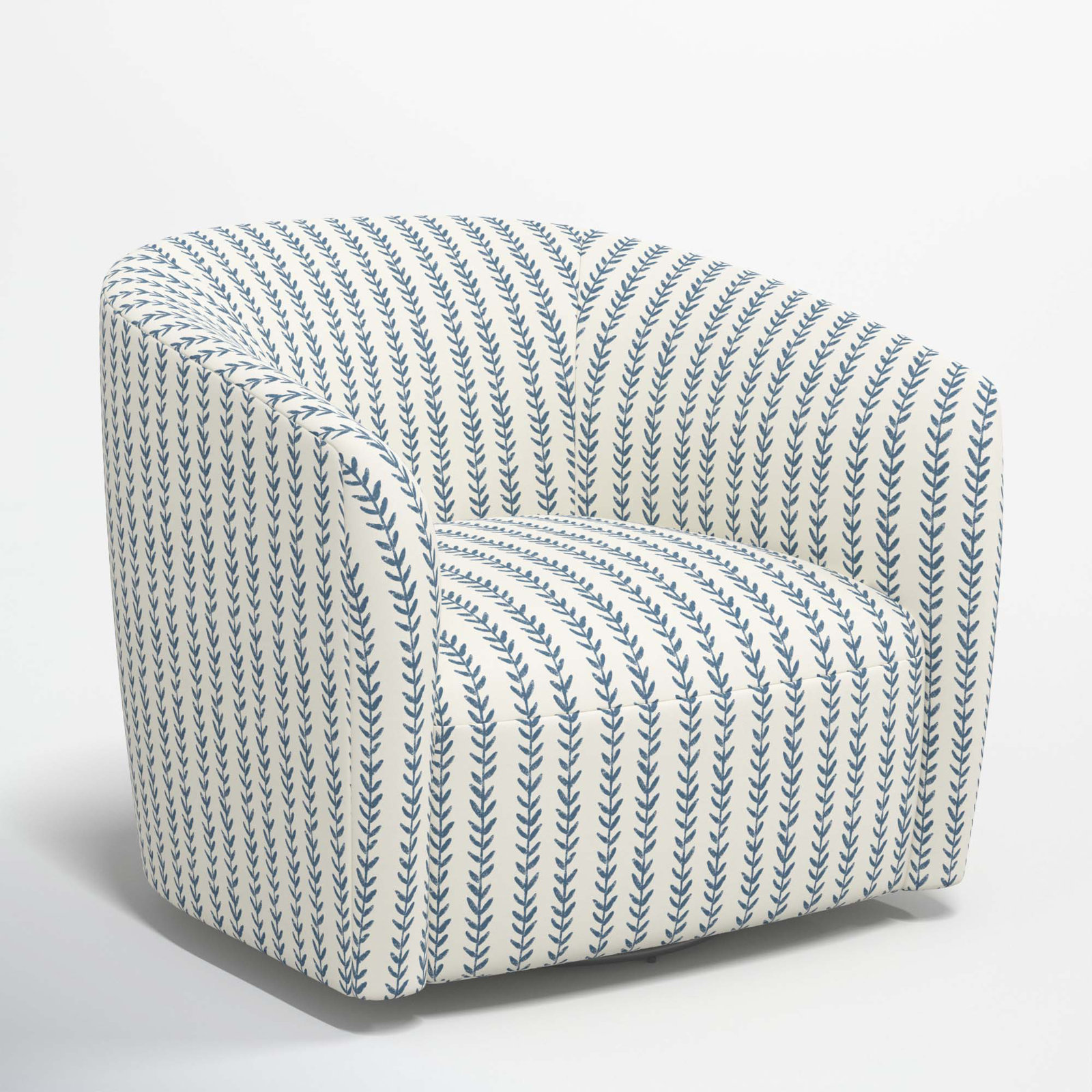 Marita Upholstered Swivel Barrel Chair, Vine Stripe Dusty Blue