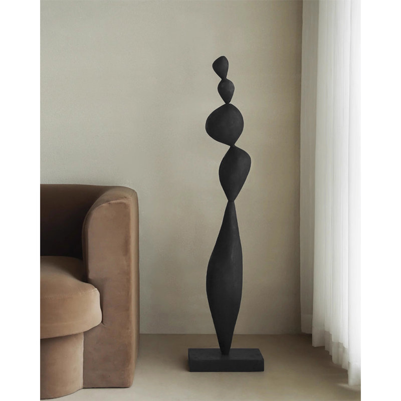 Pièce d'art en bois de noyer de style zen, Noir