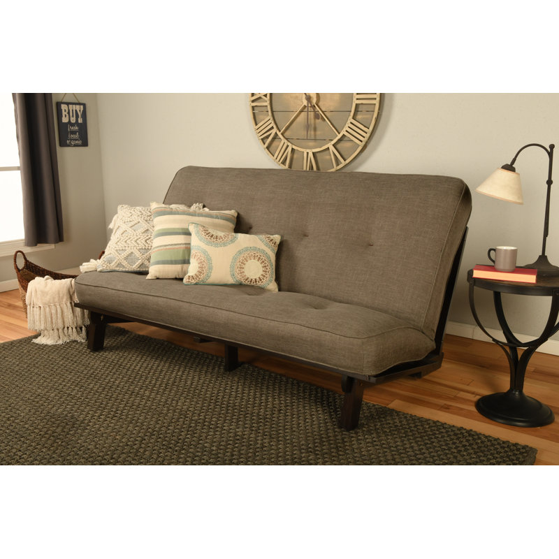 Higden Full 75" Wide Carson Java Futon with Mattress, Linen Stone Polyester