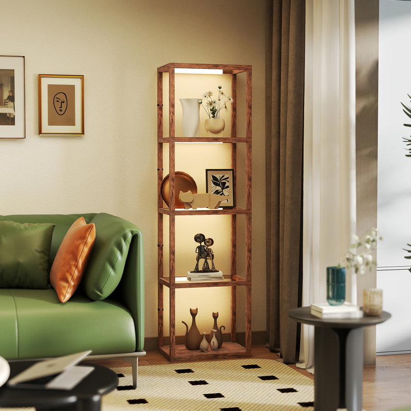 157cm Veneered LED Column Floor Lamp, Rustic Brown
