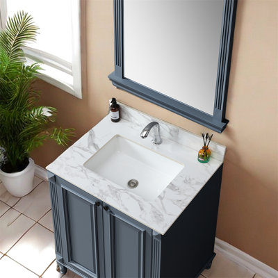 Meuble-lavabo moderne l 30 po x P 21 po avec comptoir en pierre frittée blanche avec comptoir à dossier moderne et élégant 31 po x 22 po avec esthétique en céramique