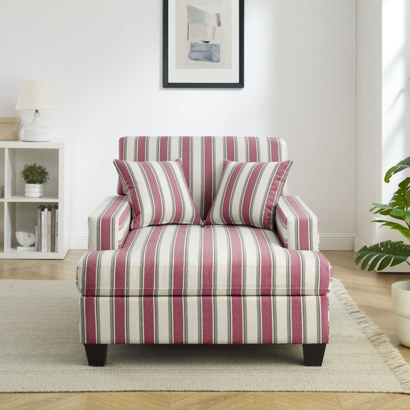 Monroeville 37" W Upholstered Chaise Lounge , Red Stripe Linen